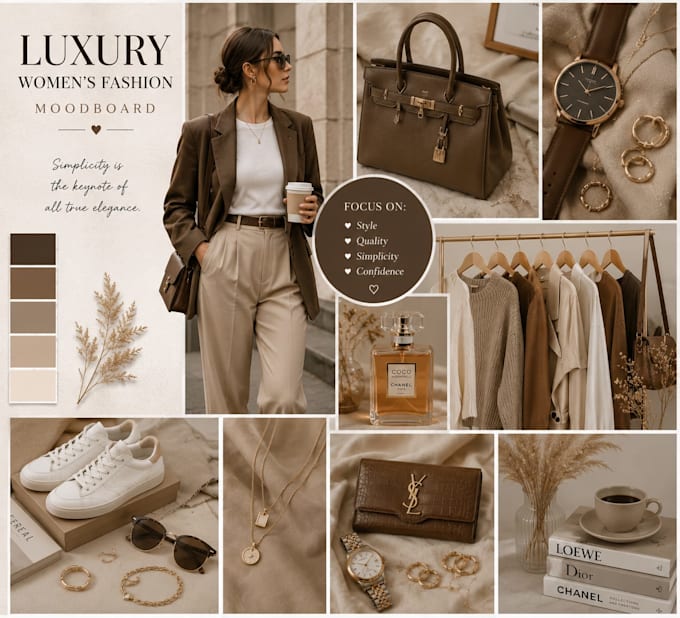 design a modern fashion mood board and creative college