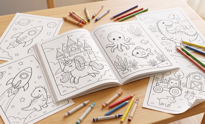 create custom coloring book pages and illustrations for kids and KDP
