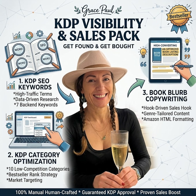do amazon kdp keyword research, category setup, and book blurb copywriting