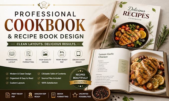 design cookbook recipe book formatting layout amazon KDP digital cookbook