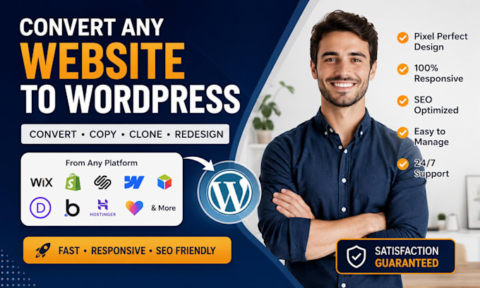 clone or convert wix, webflow, lovable, replit, ai websites to wordpress