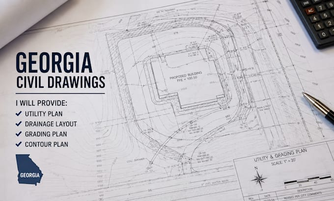 provide georgia civil drawings utility plan drainage layout grading plan