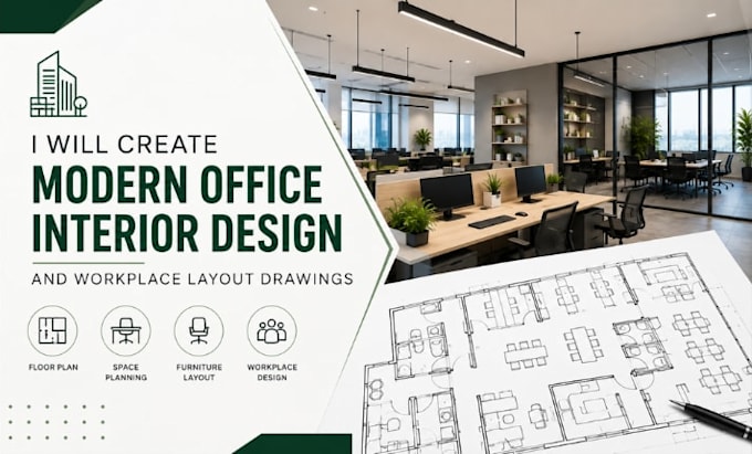 create modern office interior design and workplace layout drawings