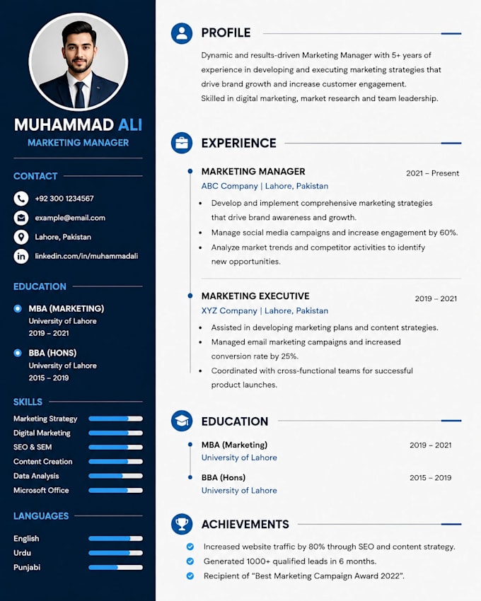 design a professional ats friendly CV resume
