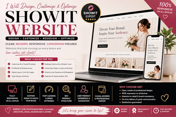 design or redesign your showit website with SEO and customization