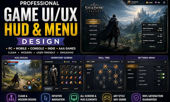 design game UI UX hud and menu interface for your game