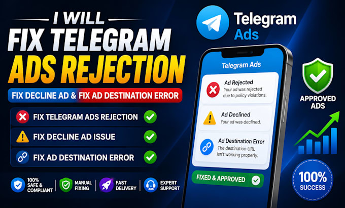 fix telegram ads, rejected ads, ad destination and approval errors