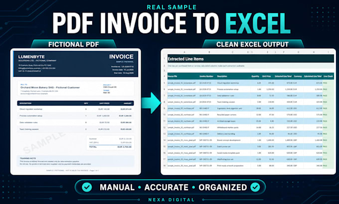 convert PDF invoices, receipts and tables to excel