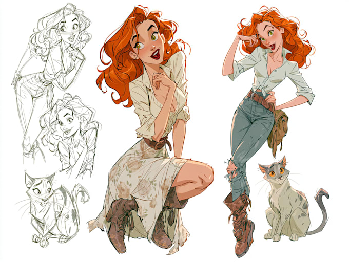 create cartoon illustrations, 2d cartoon character designs