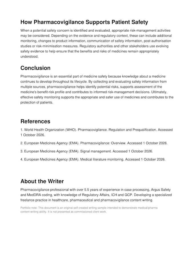 write pharmacovigilance and pharmaceutical articles