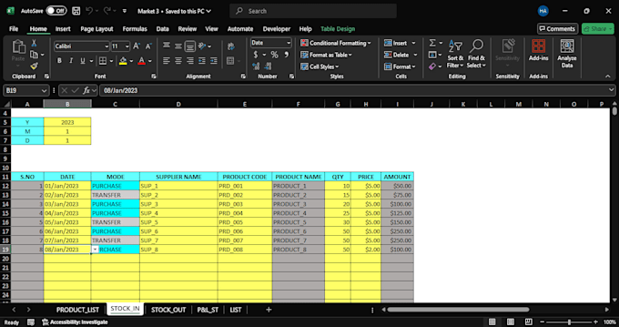 create custom automated inventory system in ms excel