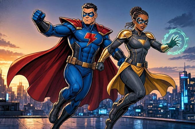 create custom superhero character in action