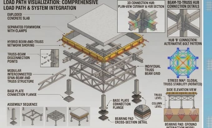 do shoring layout design with structures 3d rendering