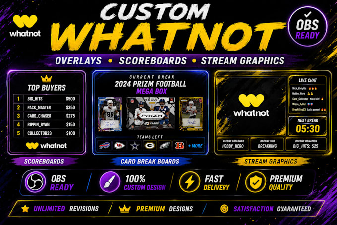design custom whatnot overlays, scoreboards and stream graphics