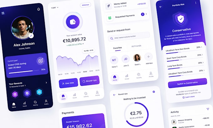 design fintech app digital wallet app banking app, fintech dashboard design
