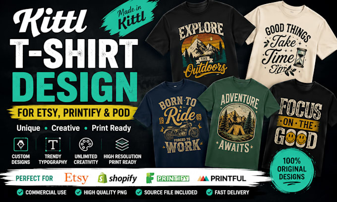 create kittl t shirt designs for etsy printify and pod