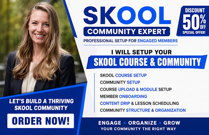 skool course setup, community setup and member on boarding