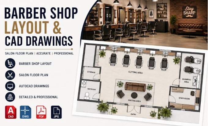 design barber shop layout, salon floor plan autocad drawings