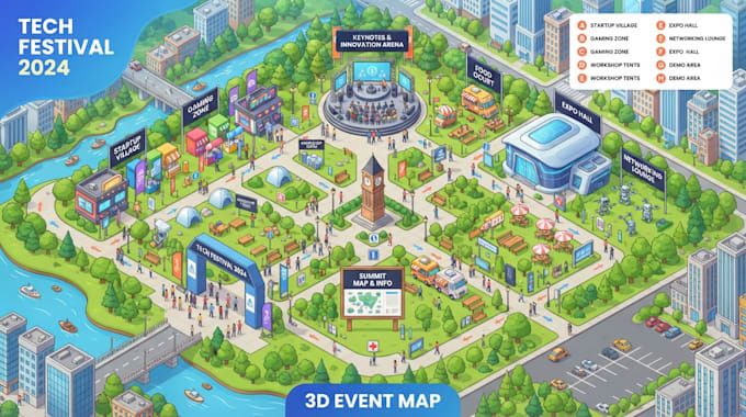 design 3d isometric maps, event maps and custom vector map illustrations