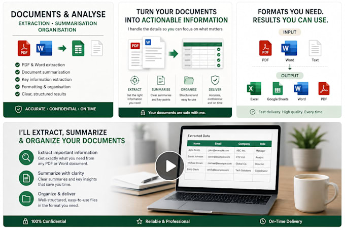 extract, summarize and organize your PDF and word documents