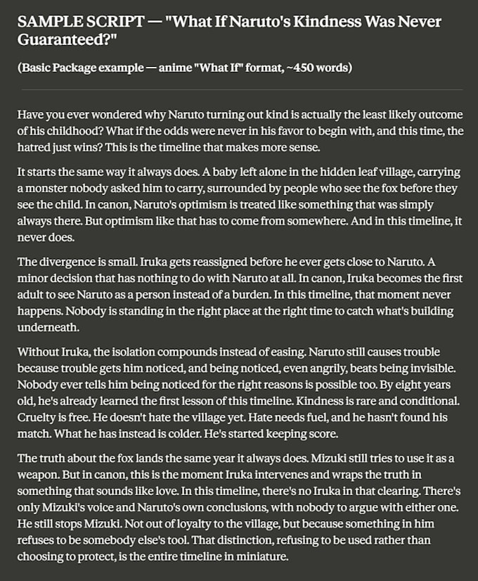 write a storytelling styled youtube script for fiction