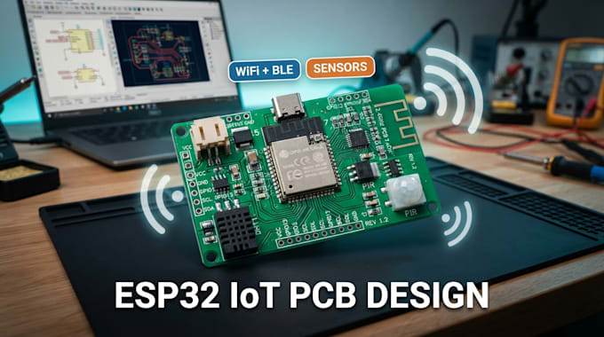 design wireless iot pcb with esp32, sensor, wifi and bluetooth