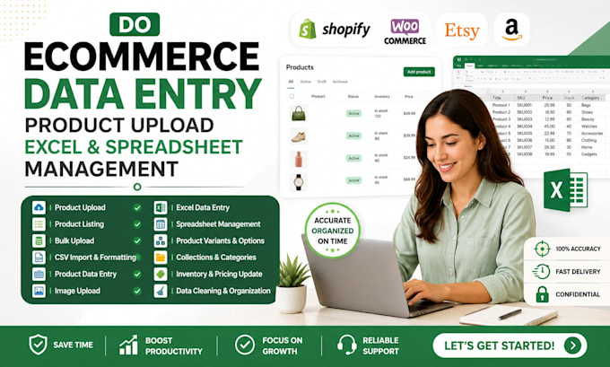 do ecommerce data entry product upload excel and spreadsheet management