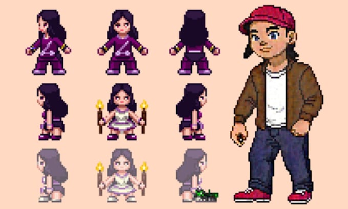 create pixel art characters battle sprite overworld sprites and pfp animation