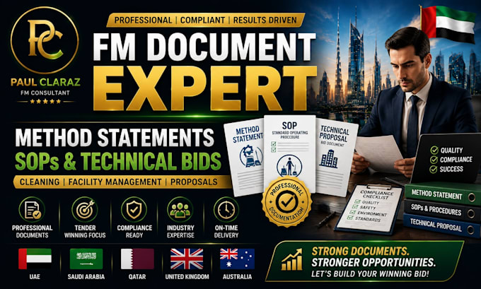 create cleaning fm method statements, sops, technical bids and proposals