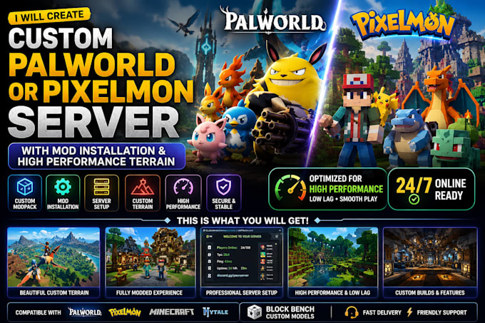 create a custom nitrado palworld or pixelmon server with mod installation