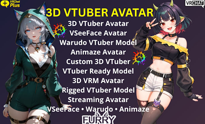 model 3d vtuber avatar for vseeface, warudo, animaze