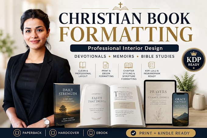 do christian book formatting, interior design, amazon KDP and ebook formatting
