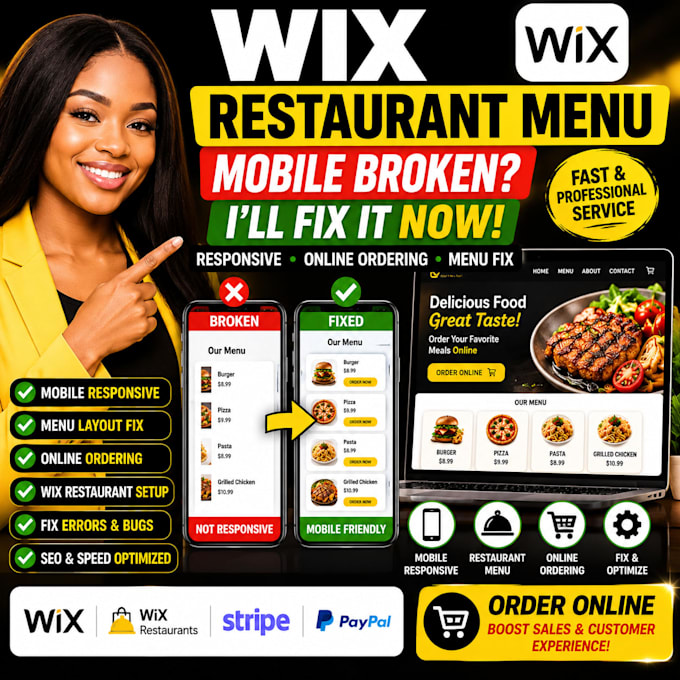 fix wix restaurant menu mobile broken layout online ordering