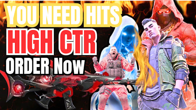 design eye catching gaming youtube thumbnail free fire pubg