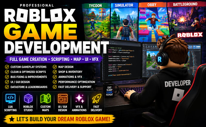 develop roblox full game, roblox game, full game creation and scripting