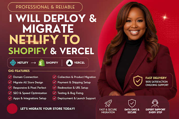 deploy, migrate netlify website to shopify, vercel, base44, github