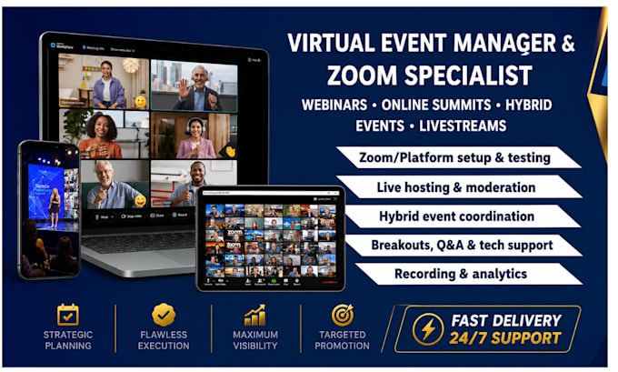be your virtual event manager hybrid event coordinator online summit producer