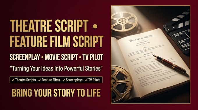write theatre script, feature screenwriting film script and screenplay tv pilot