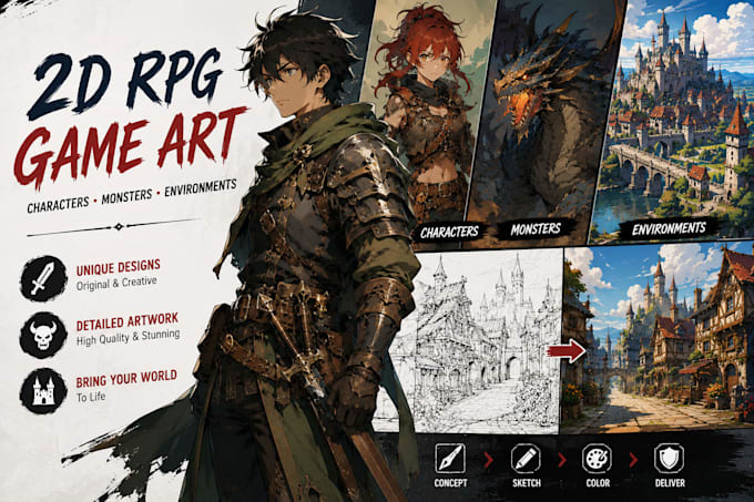 create 2d rpg game character monsters and environment