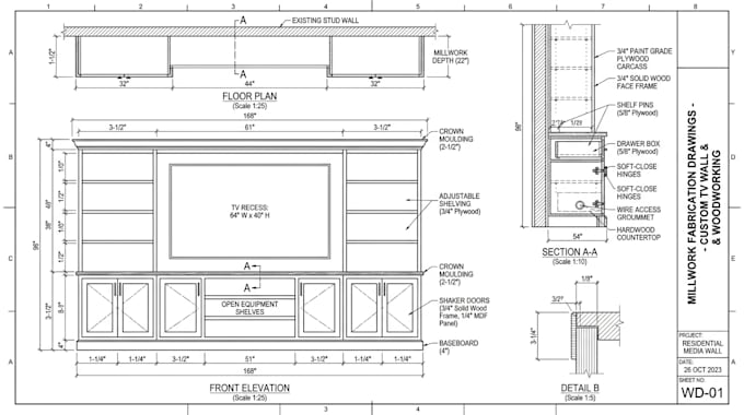 create millwork fabrication drawings for cabinetry and woodworking
