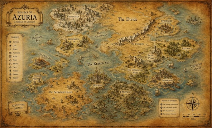 design board game map, fantasy map dnd map rpg map and world map illustration