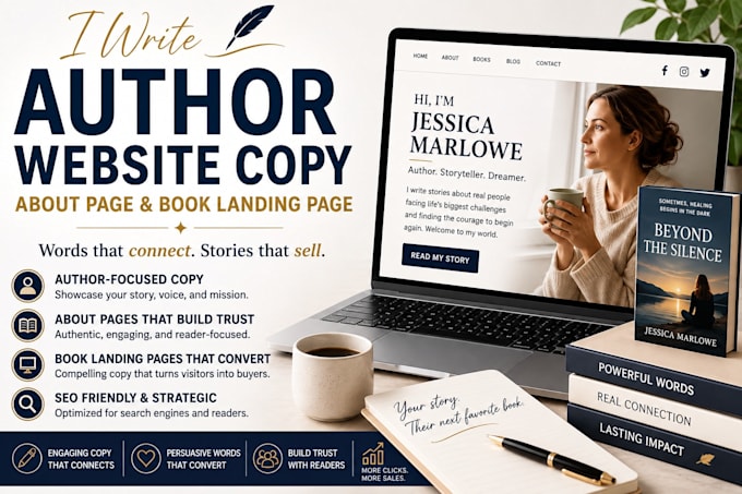 write author website copy content about page and book landing page
