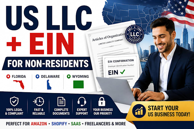 register US llc for non residents, ein, florida or delaware llc