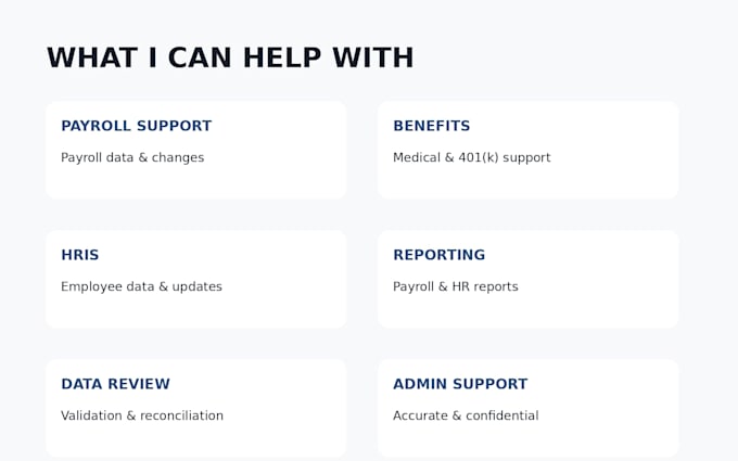 provide US payroll and benefits administrative support