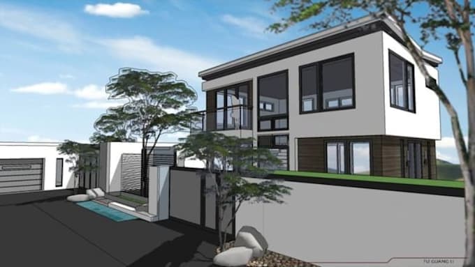 design your house exterior, facade, 3d model, rendering and landscape