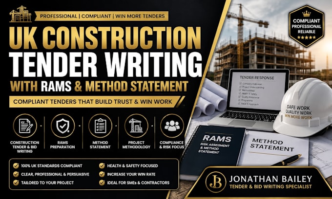 write a compliant UK construction tender with rams and method statement for smes