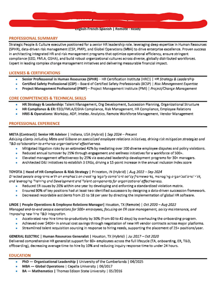 write an executive resume, CV, and linkedin profile