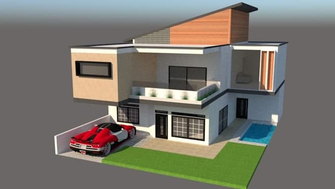 create a detailed 3d architectural exterior model and photorealistic render