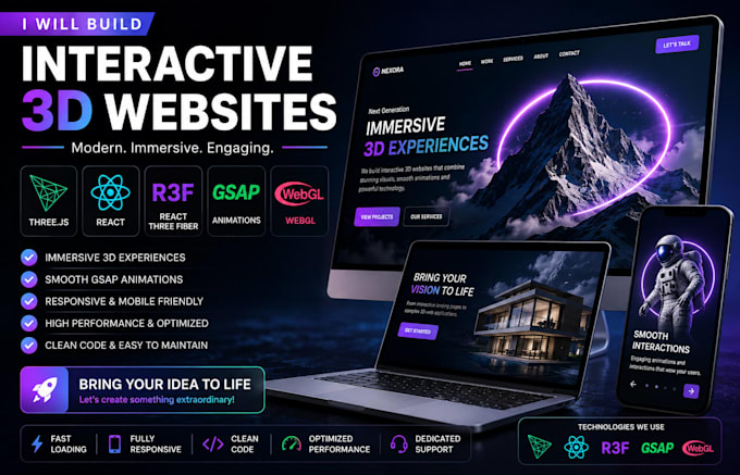 build interactive 3d website or product with threejs  react  r3f gsap and webgl