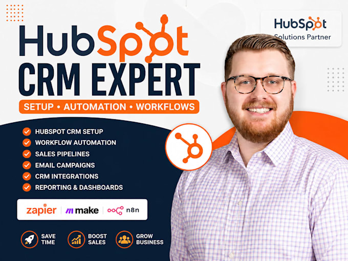 setup hubspot CRM automation, workflows, pipelines, zapier and make